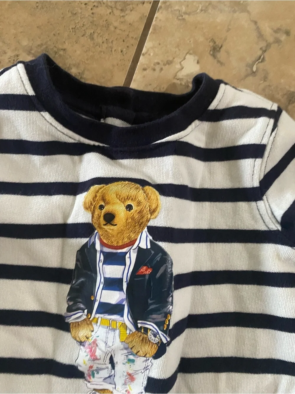 Ralph Lauren Baby Girl Polo Bear Long Sleeve Stripe Drop Waist Dress 12 Months